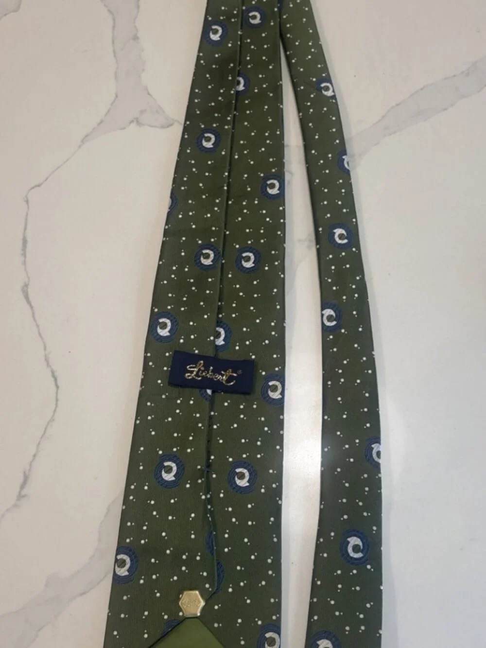 Vintage Liebert Polyester Necktie Tie Green Art Deco Retro Excellent Style